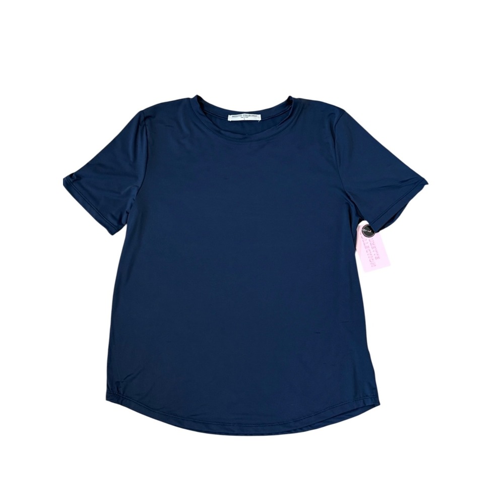 Suzette Collection Womens Navy Blue Short Sleeve Crew Neck Stretch Top Sz L‎ NEW